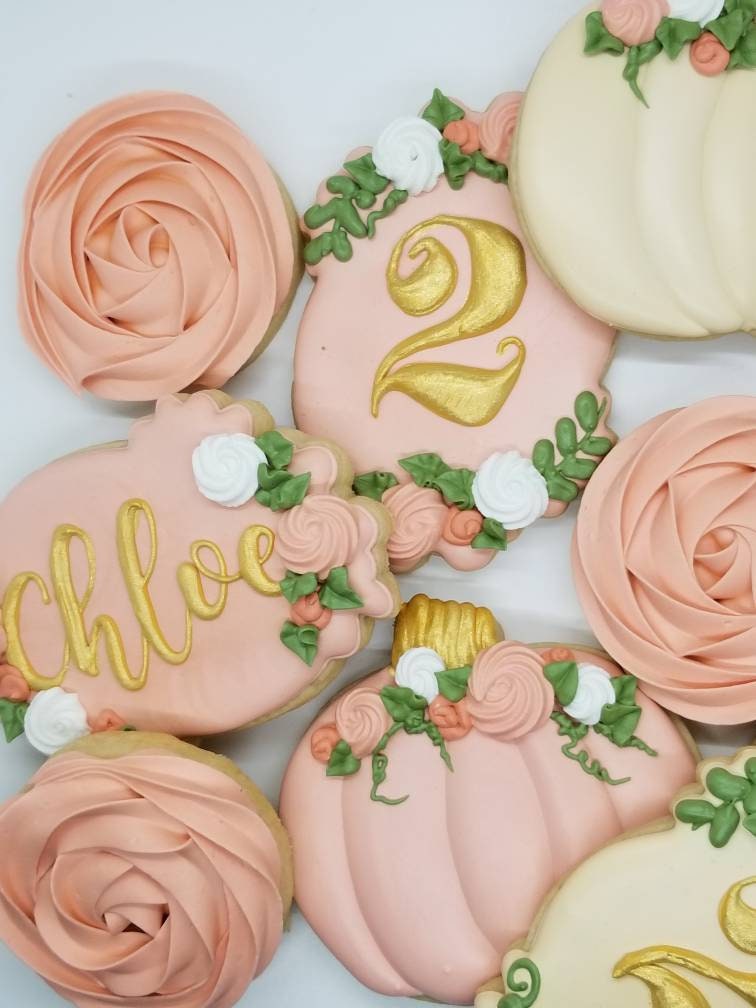 Pumpkin Birthday Cookies  One Dozen (12) - Ladybug bake shop